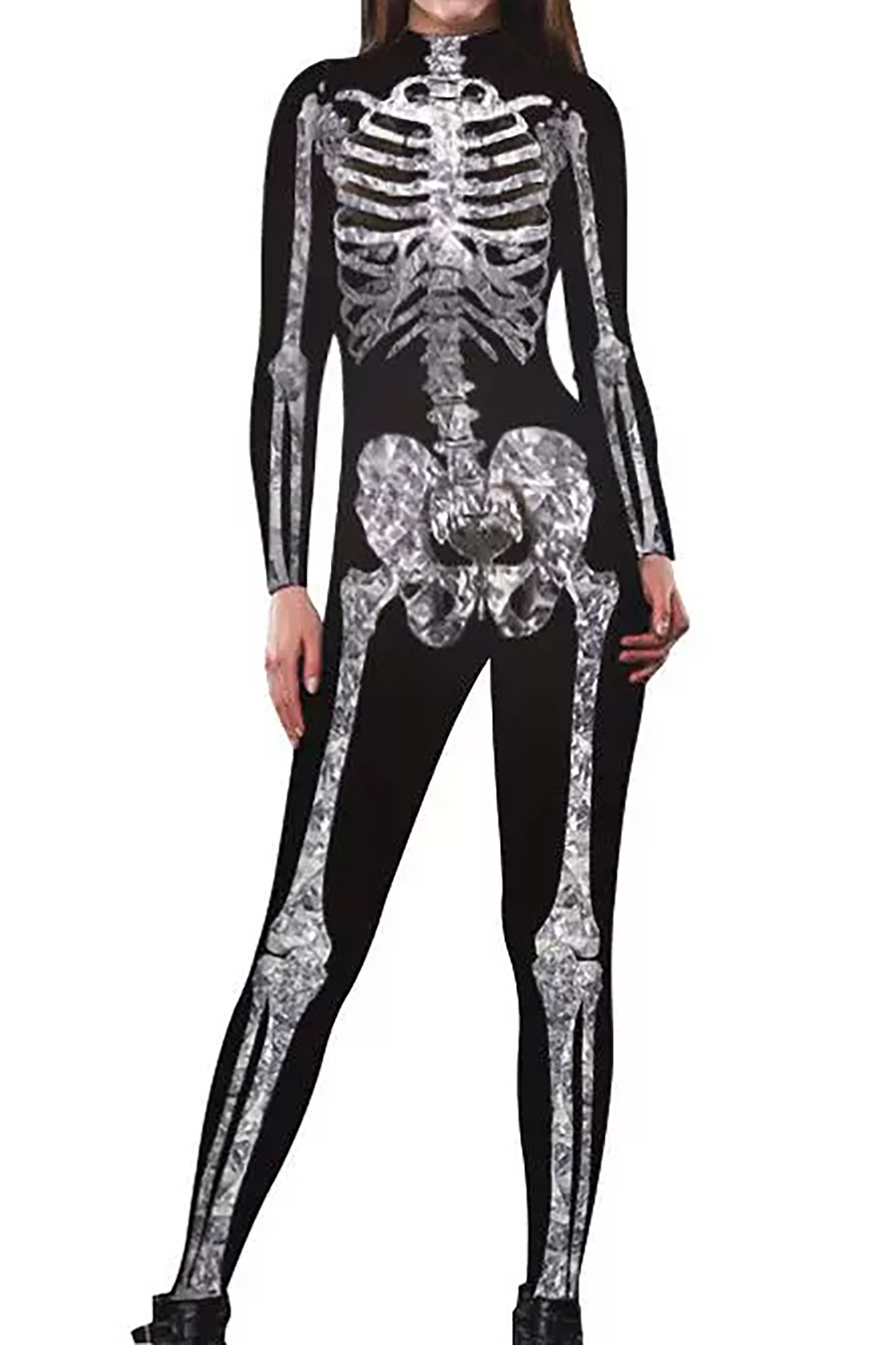 Skeleton Print Mock Neck Long Sleeve Jumpsuit
