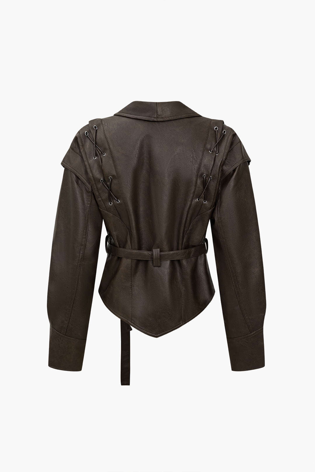 Faux Leather Tie Front Crossed Button Jacket