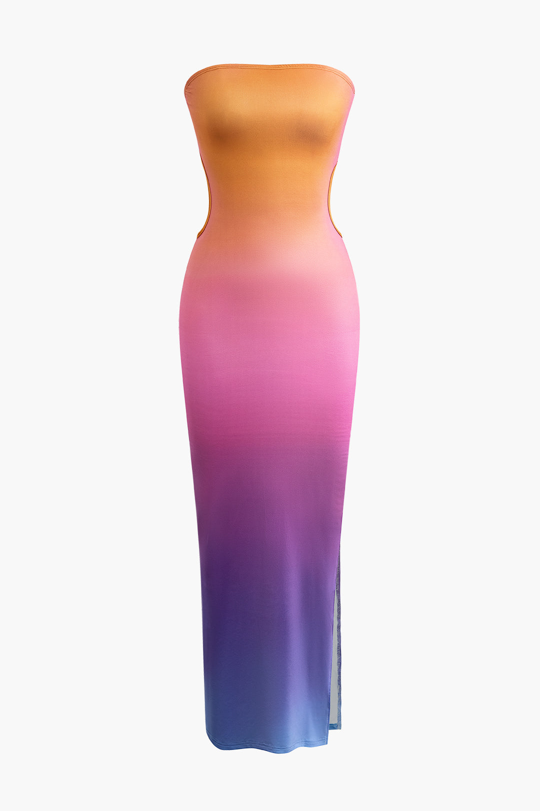 Ombre Cut Out Strapless Slit Maxi Dress