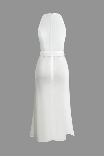 Circle Belt Sleeveless V-neck Midi Dress