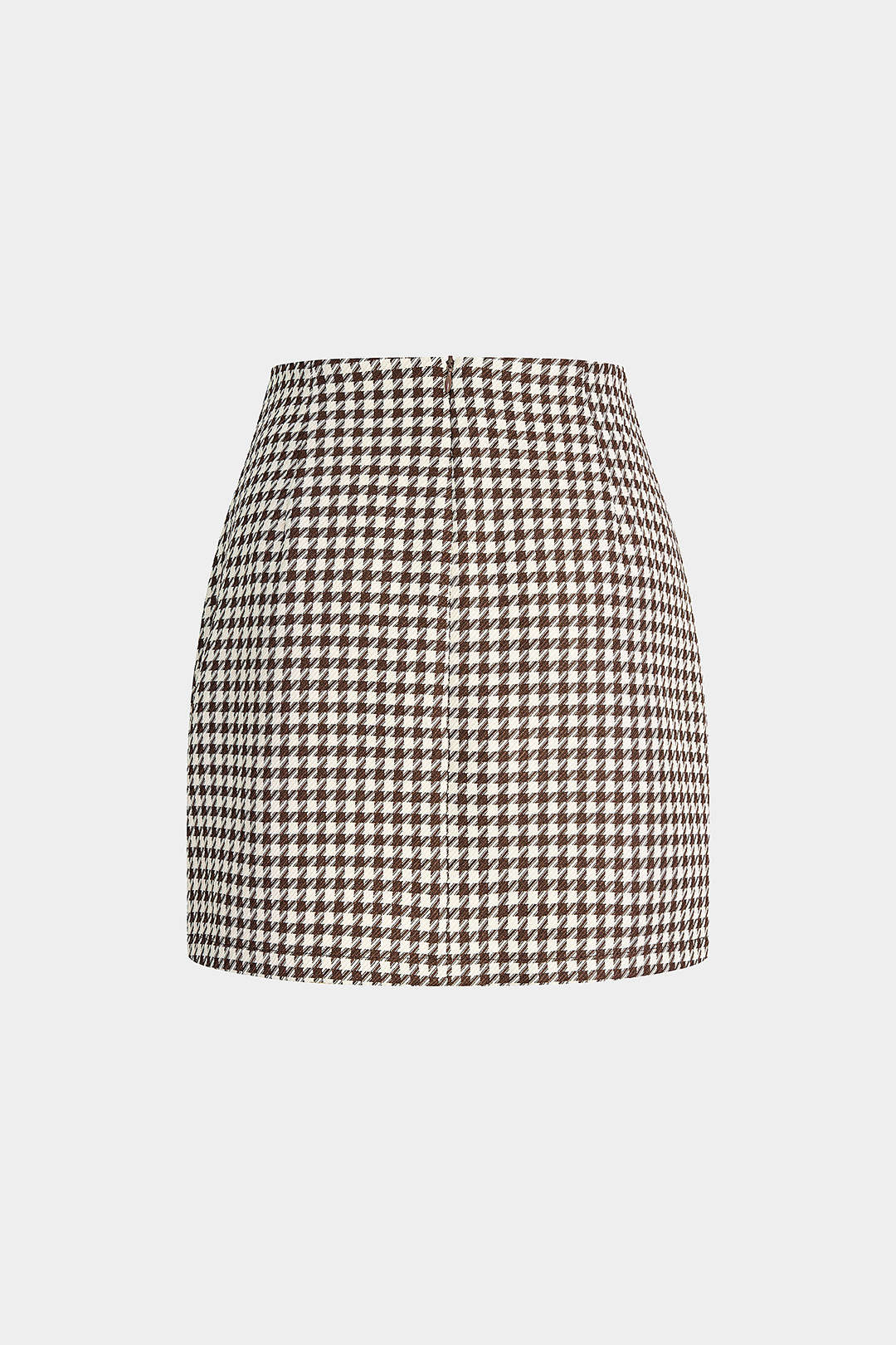 Houndstooth Print Faux Leather Patchwork Asymmetrical Side Split Skirt
