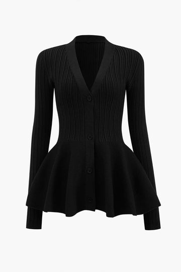 Cardigan de pull d'ourlet bouffant en V solide en V