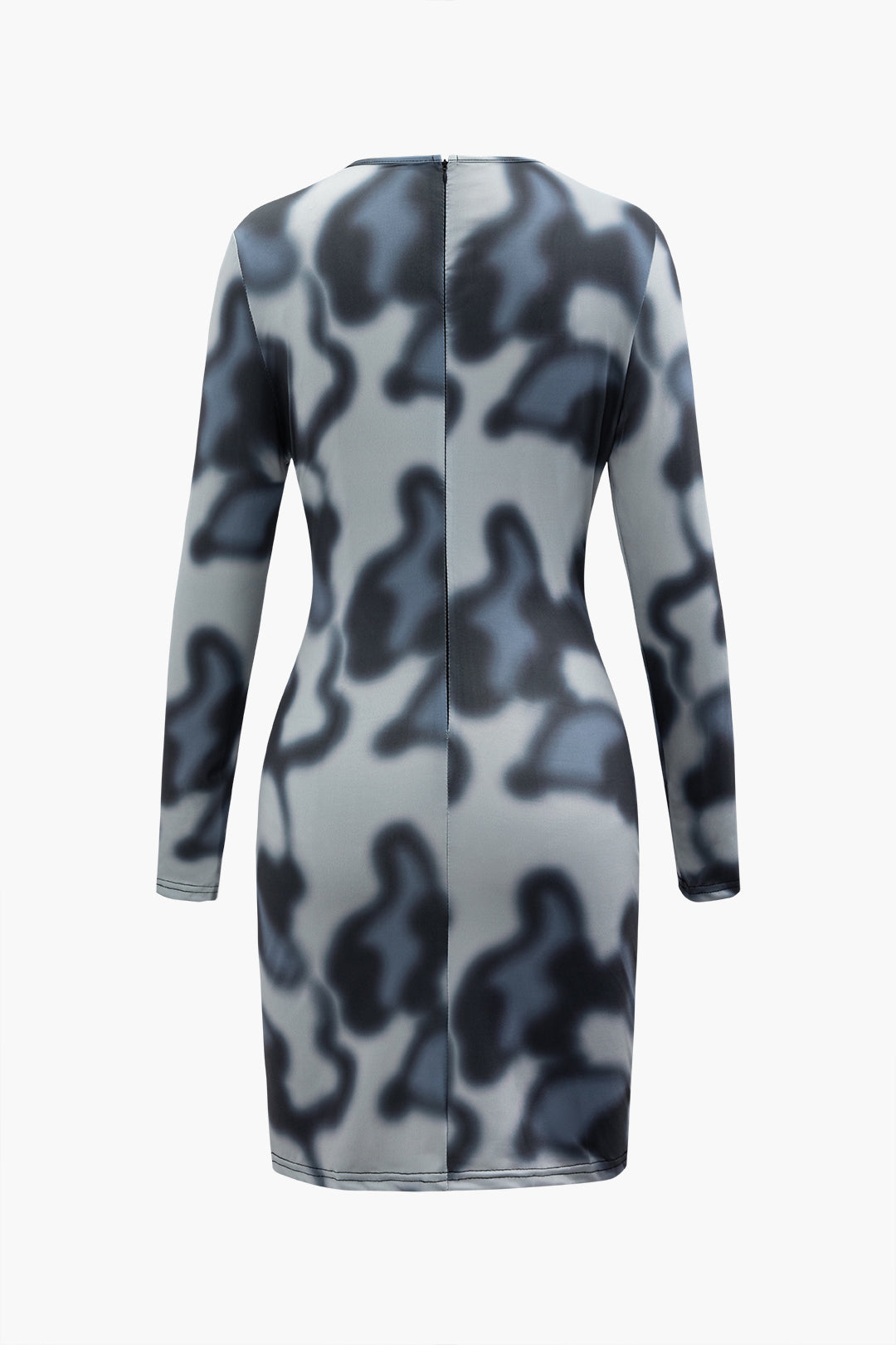 Abstract Print Round Neck Long Sleeve Ruched Mini Dress