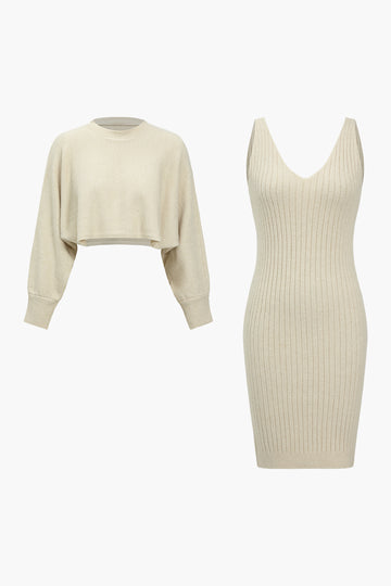 Basic Solid Sweater Top And Tank Dress Set