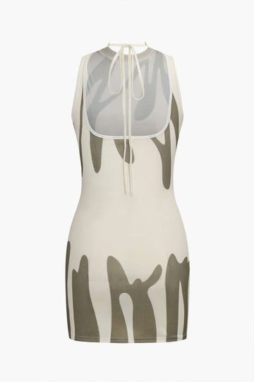 Abstract Print Backless Tie-Up Sleeveless Mini Dress