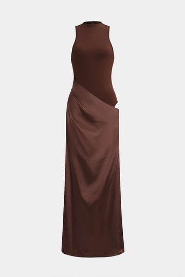 Satin Patchwork bla kmiem Maxi Dress