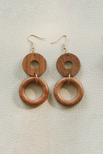 Wooden Hollow Out Circular Geometric Earrings