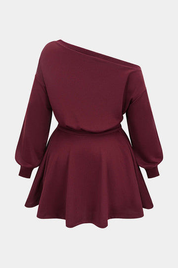 Plus Size One Shoulder Long Sleeve Mini Dress