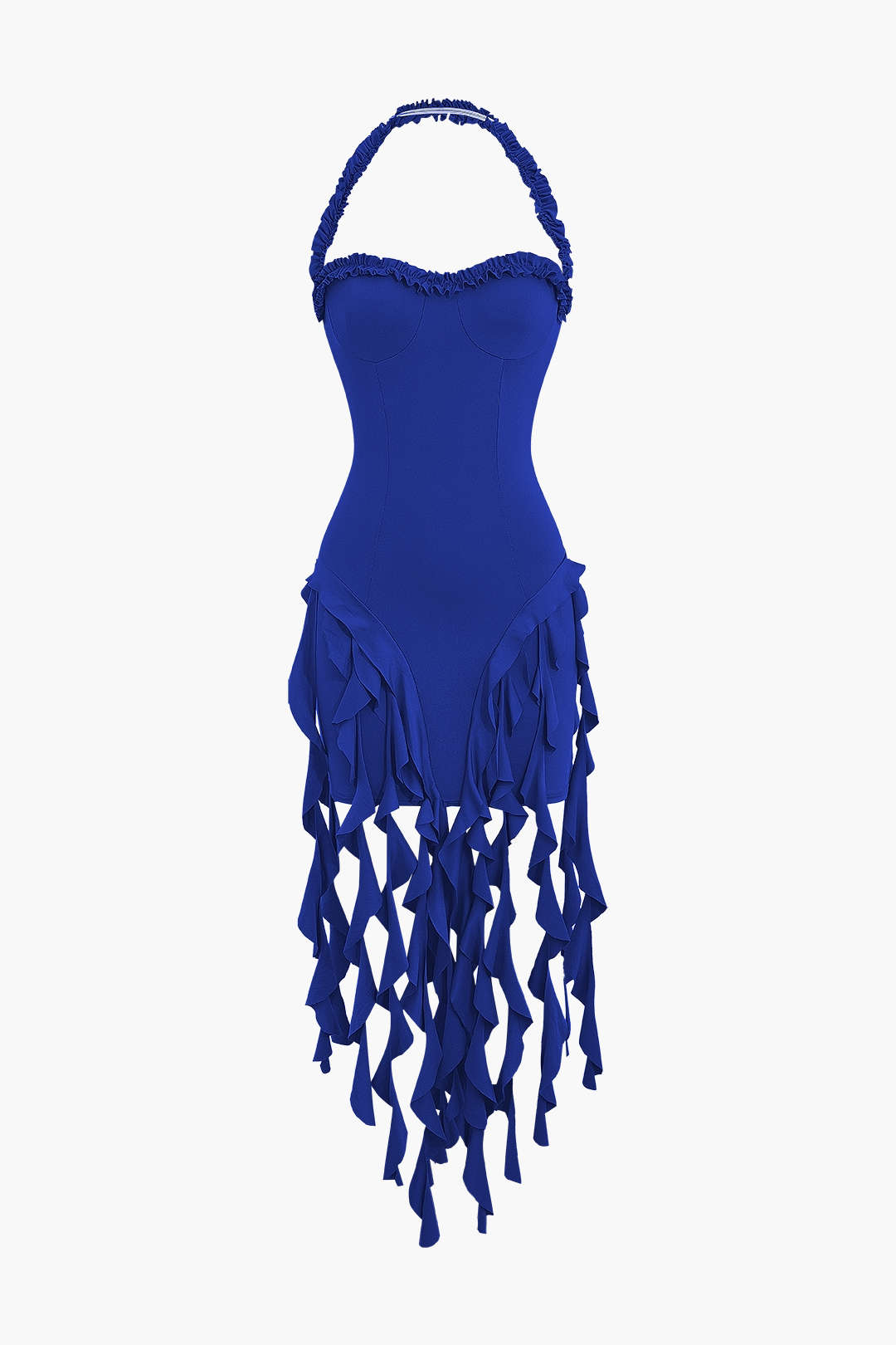 Ruffle Tassel Halter Bustier Mini Dress Micas Ruffle Tassel Halter Bustier Mini Dress Micas