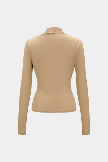 Ruched Draped Cowl Neck Long-Sleeve Top