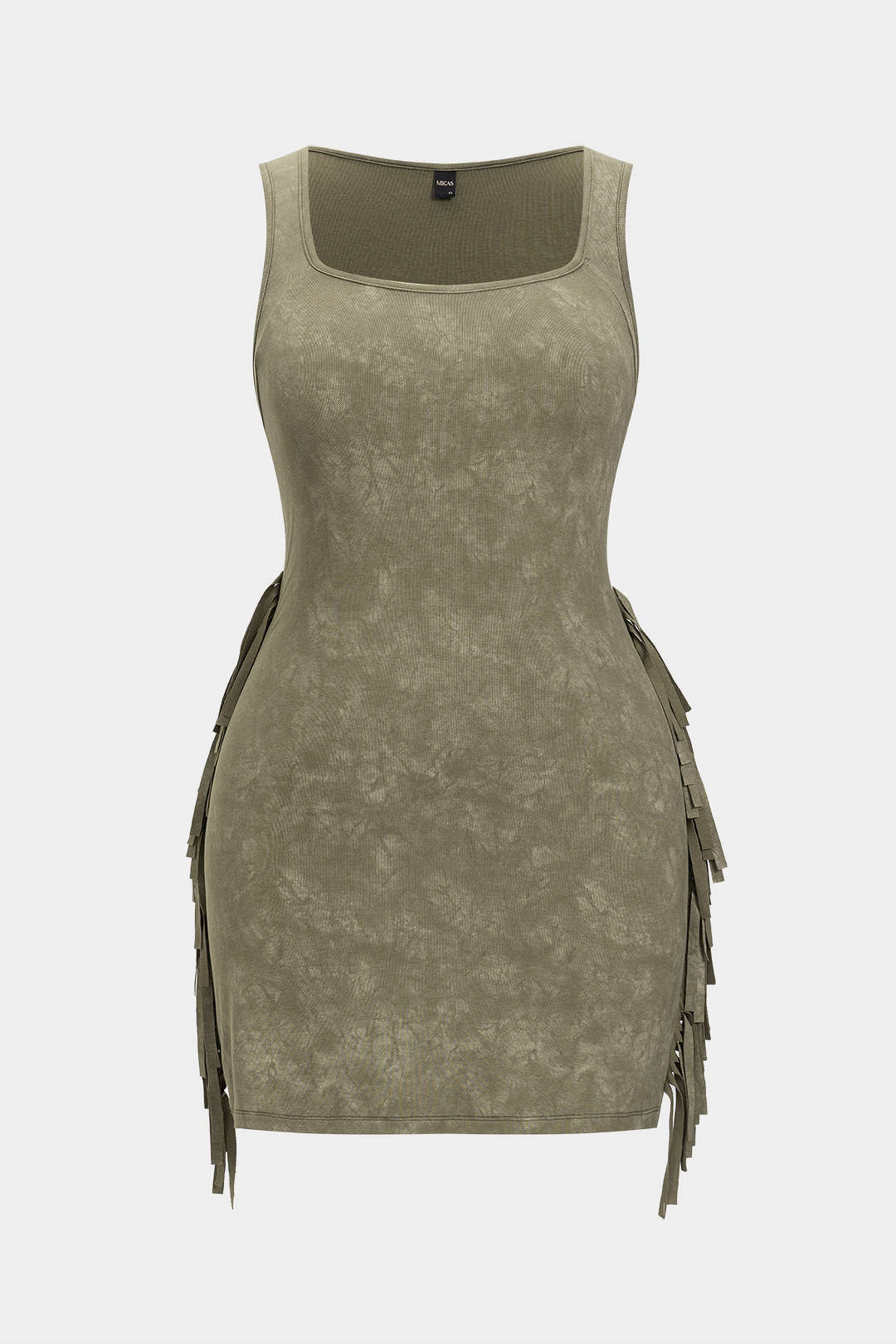 زائد حجم ربطة التعادل طباعة هامش مربع الرقبة بلا أكمام فستان صغير