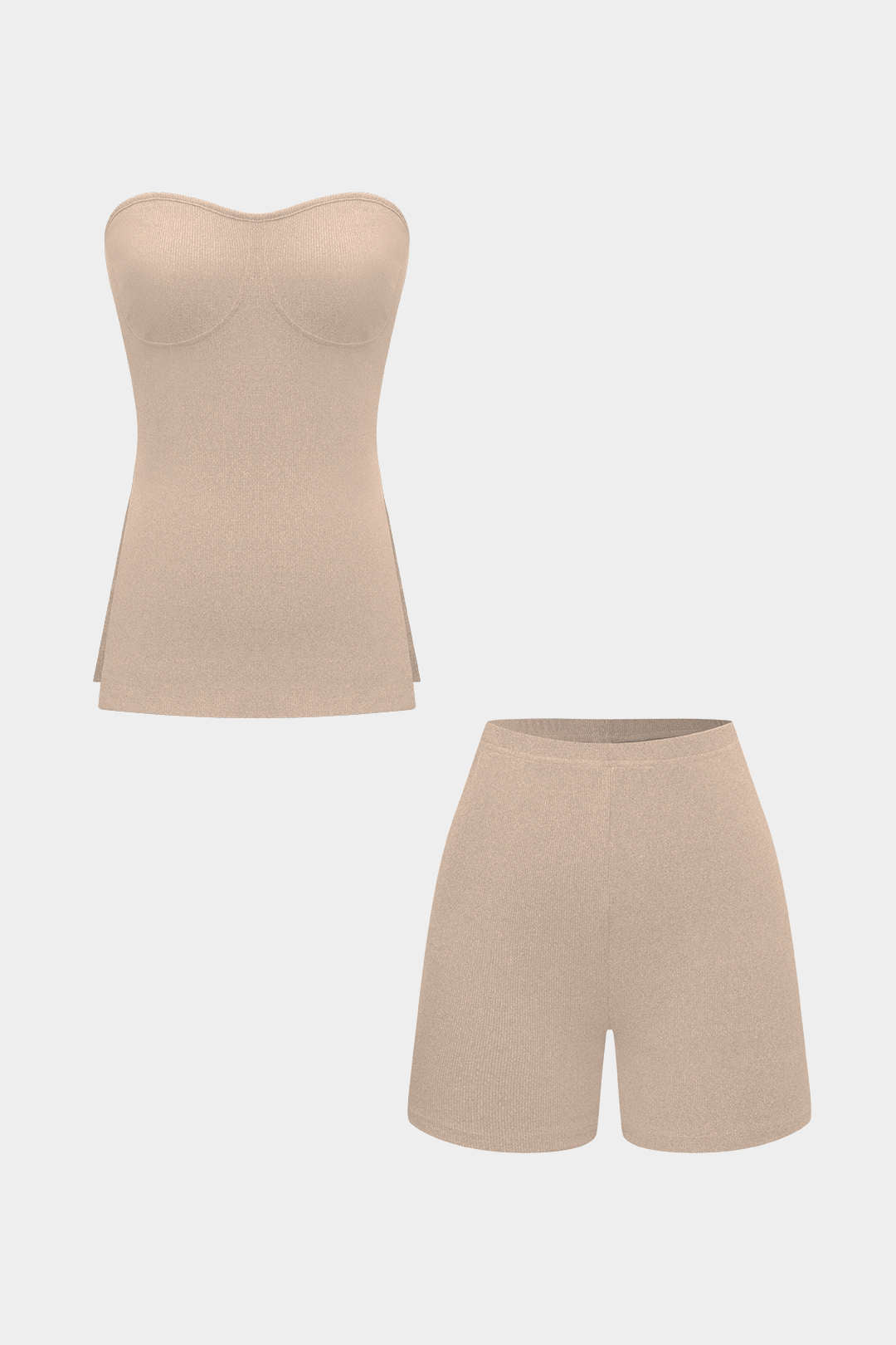 Conjunto básico de pantalones cortos y top sin tirantes divididos de punto sólido