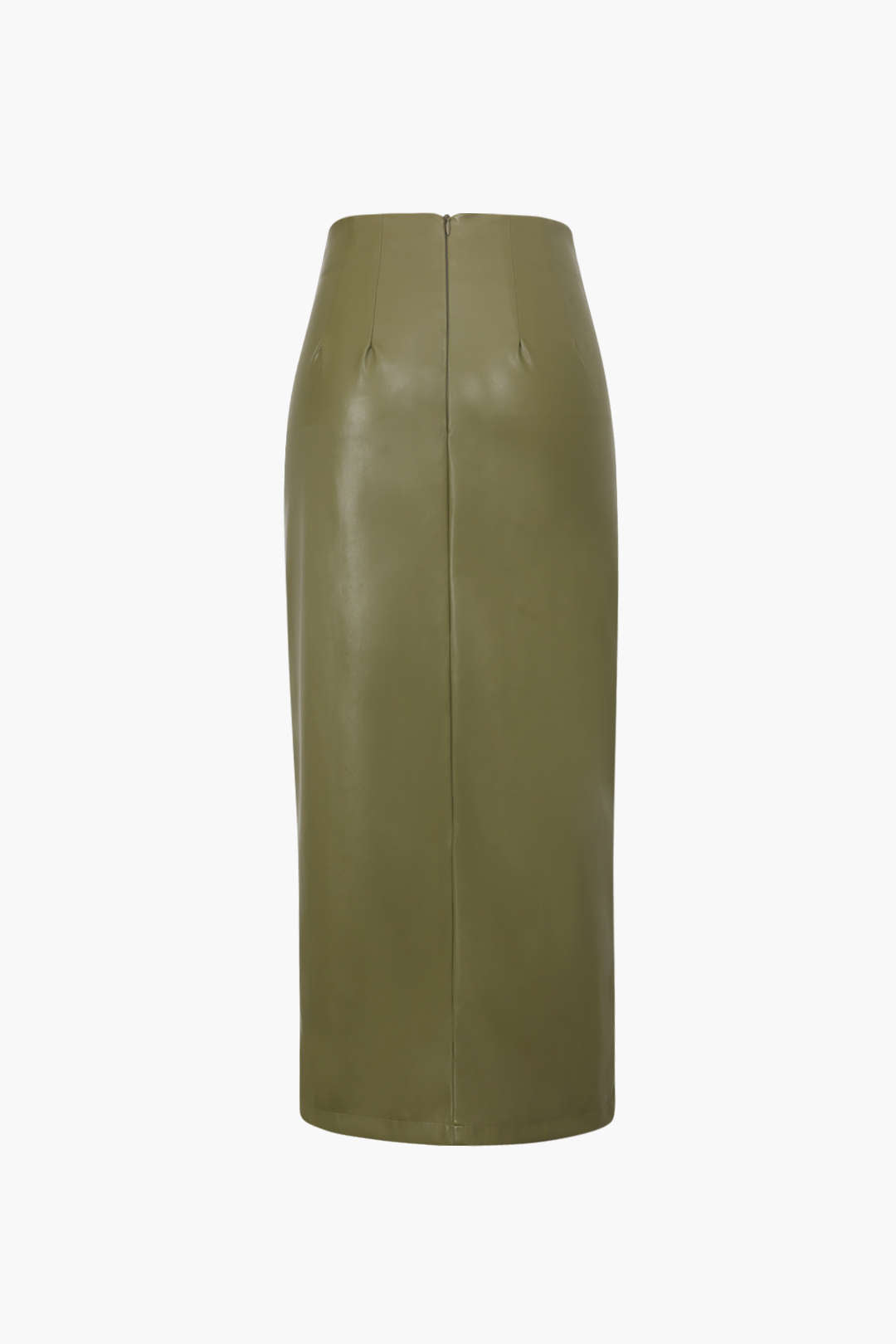 Faux Leather Drawstring Slit Skirt