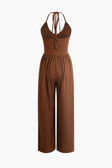 Knitted Halter Neck Pleated Jumpsuit