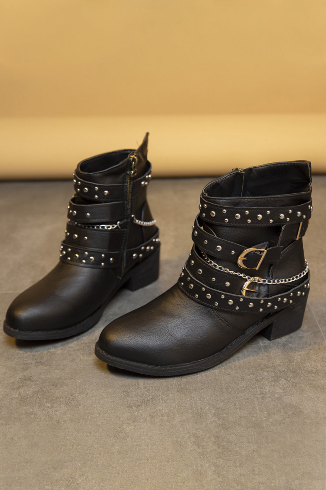 Stud And Chain Detail Ankle Boots