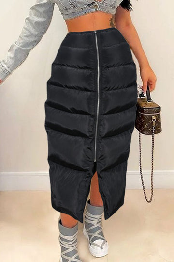 Zipper Puffer Maxi Skirt