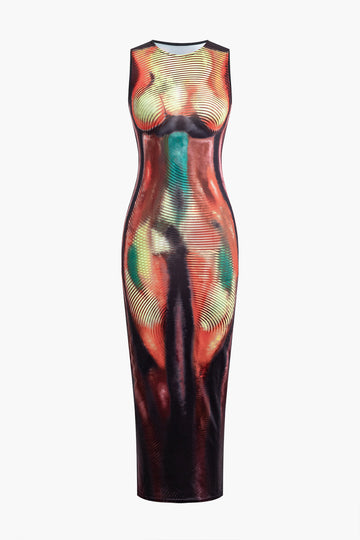 Abstract Print Tank Midi Dress