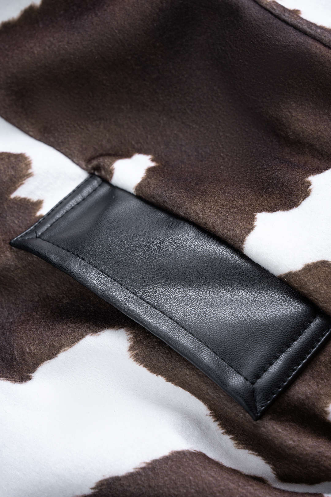 Color Block Print Faux Leather Patchwork Shirred Zipper Jacket