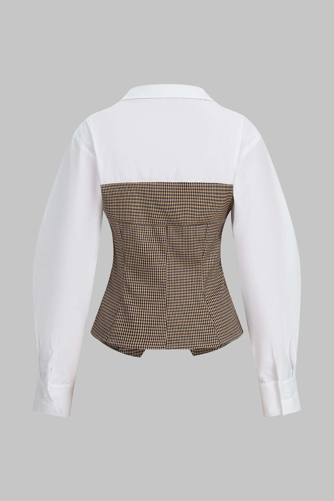 Plaid Print Irregular Button Zipper Long-Sleeved Top