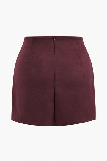 Plus Size Button Pleated Patchwork Skirt