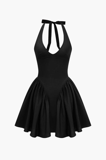 Στερεό Halter V-Neck Ruched Mini Dress