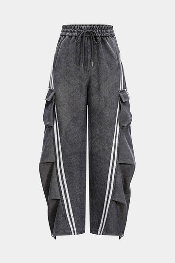 Stripes Letter Print Wide Leg Pants