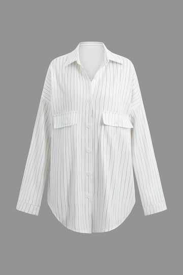 Pinstripe Flap Pocket Long Sleeve Shirt
