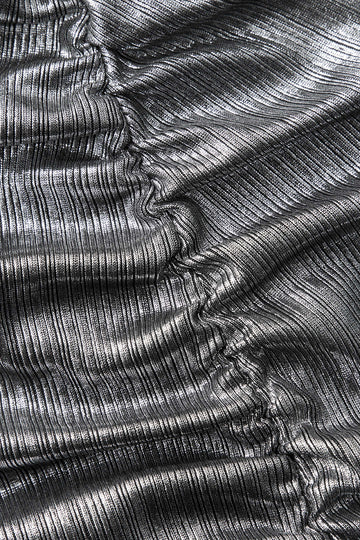 Metallic Ruched Slit Midi Dress