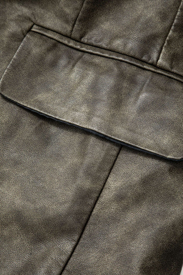 Retro Faux Leather Button Up Flap Pocket Blazer