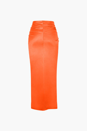 Twist Detail High Slit Midi Skirt