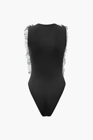 Frill Trim Deep V-neck Bodysuit