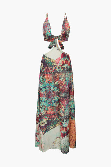 Printed Cut Out Knot Back Maxi Dress