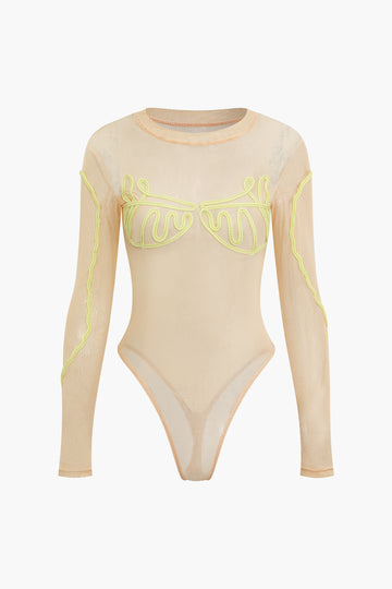 Abstract Embroidery Mesh Bodysuit