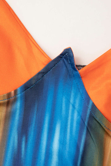 Tie Dye Print V-neck Ruched Maxi Dress