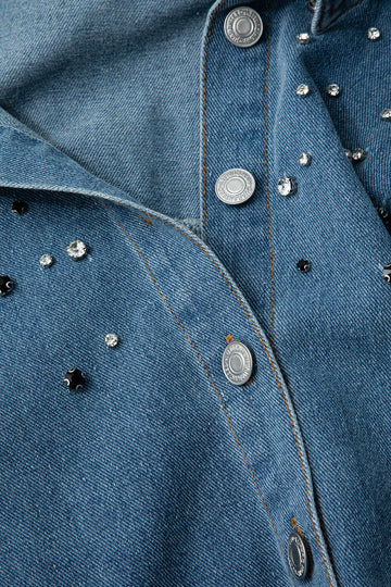 Rhinestone Embellished Denim Button Up Shirt