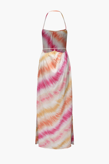 Ombre Rope Detail Halter Maxi Dress