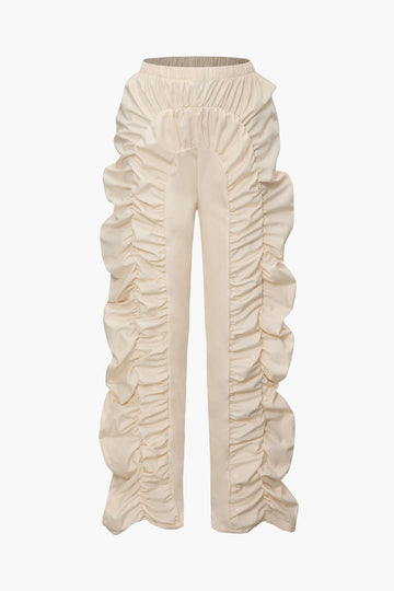 Solid Ruched Straight Leg Pants
