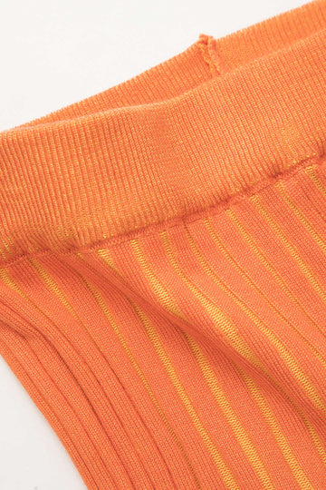 Stripe Knit Asymmetric Button Cardigan And Shorts Set