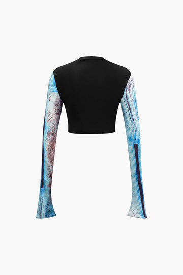 Abstract Print Long Sleeve Top And Maxi Skirt Set