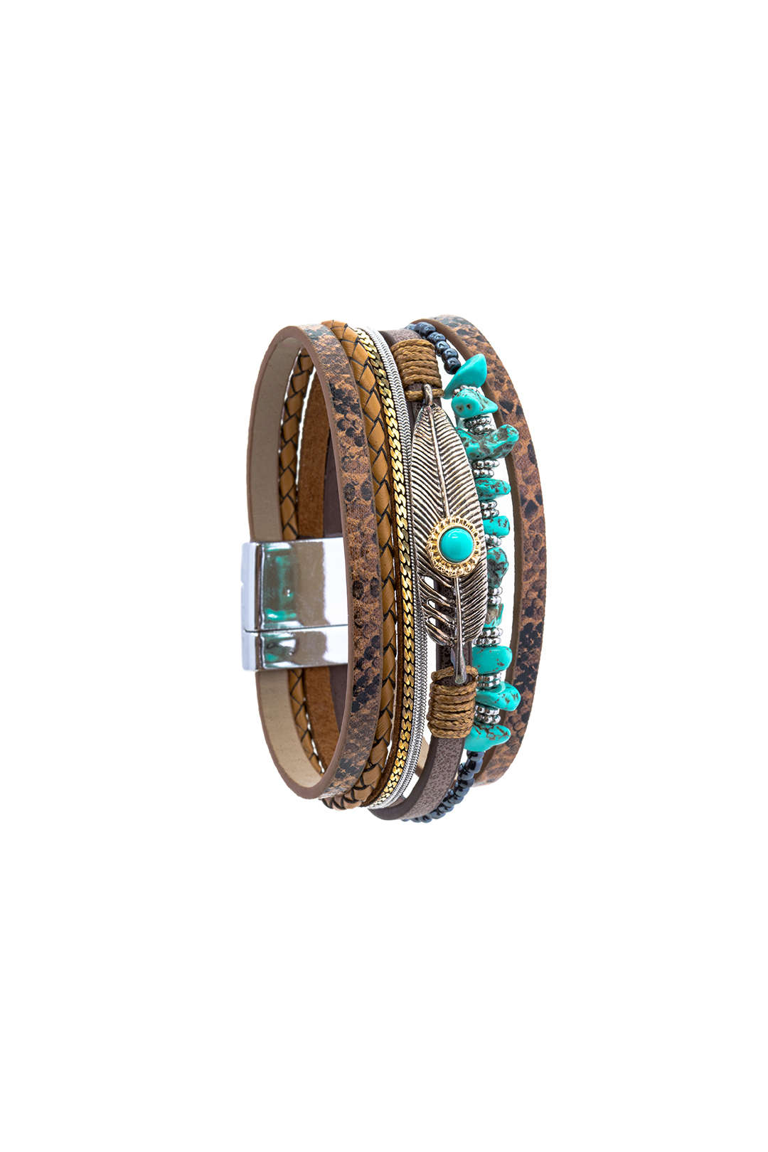 Feather Decor & Turquoise Layered Bracelet