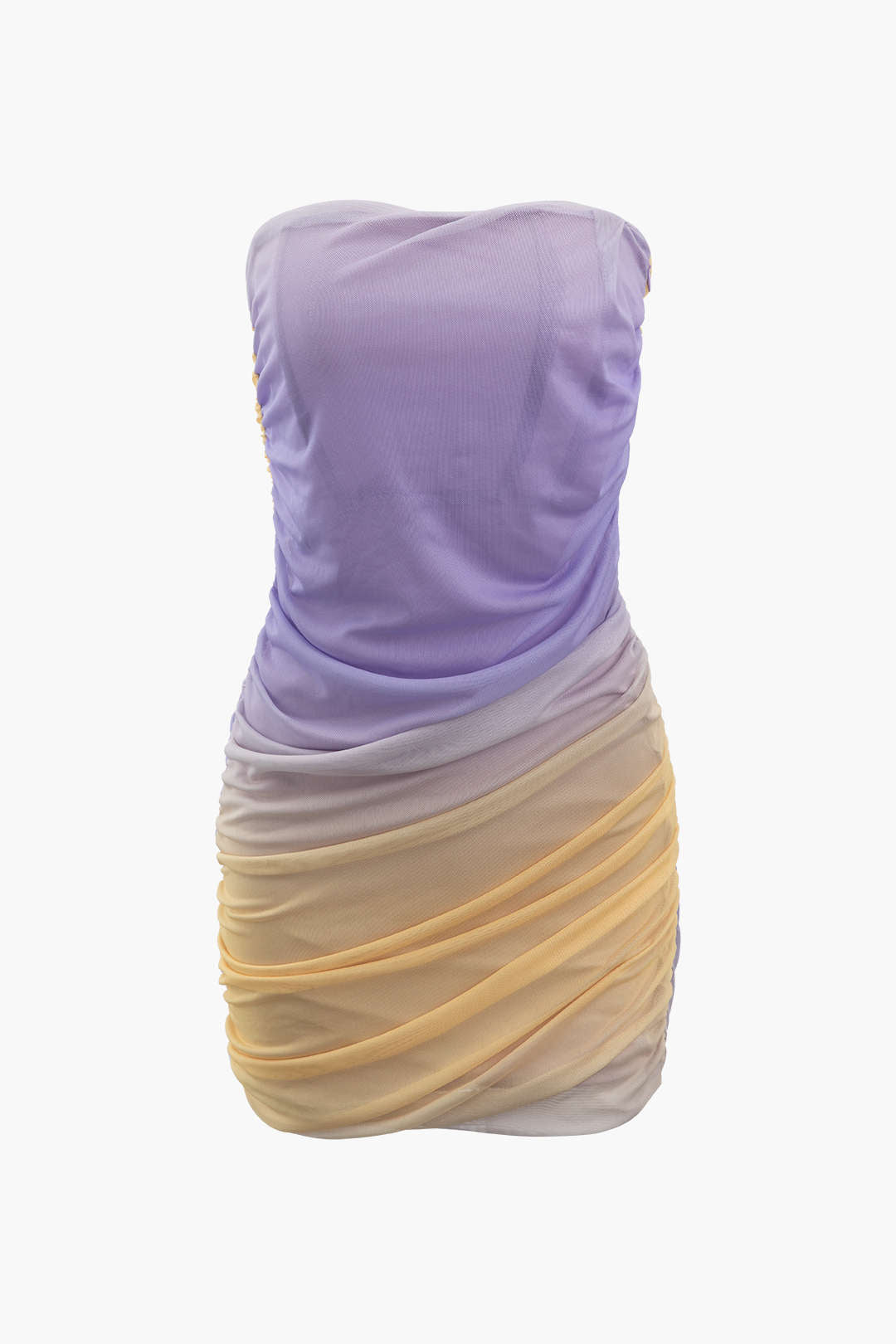 Color Block Mesh Ruched Strapless Mini Dress