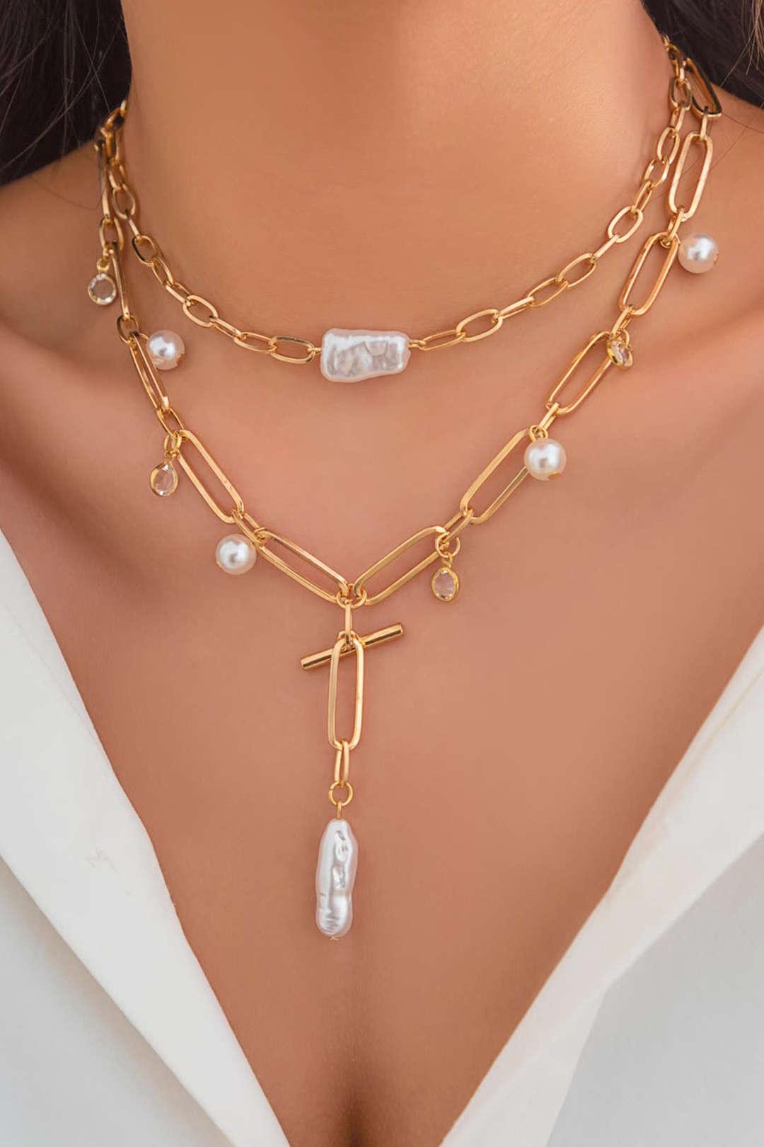 Chain & Faux Pearl Decor Pendant Necklace