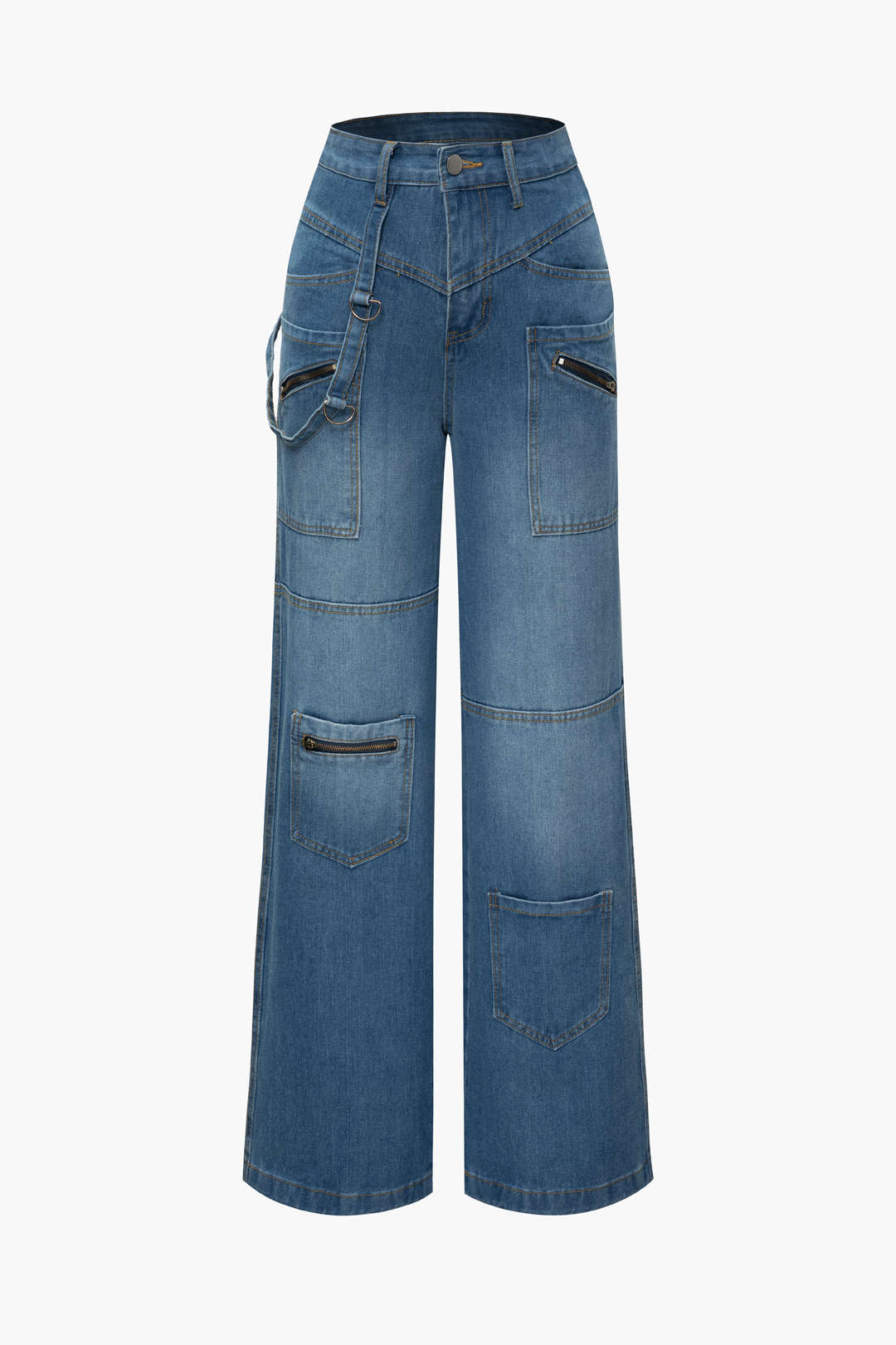 Low Rise Zipper Pocket Baggy Jeans
