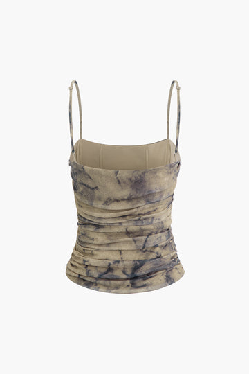 Abstract Print Ruched Mesh Cami Top