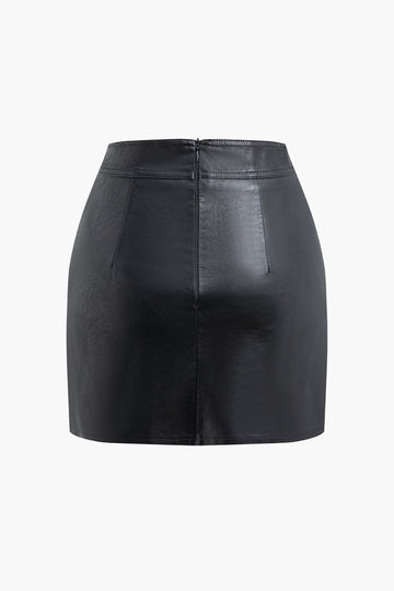 High Waist Faux Leather Zipper Mini Skirt