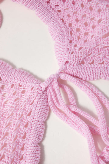 Tie Front Crochet Knit Cross Back Cami Top