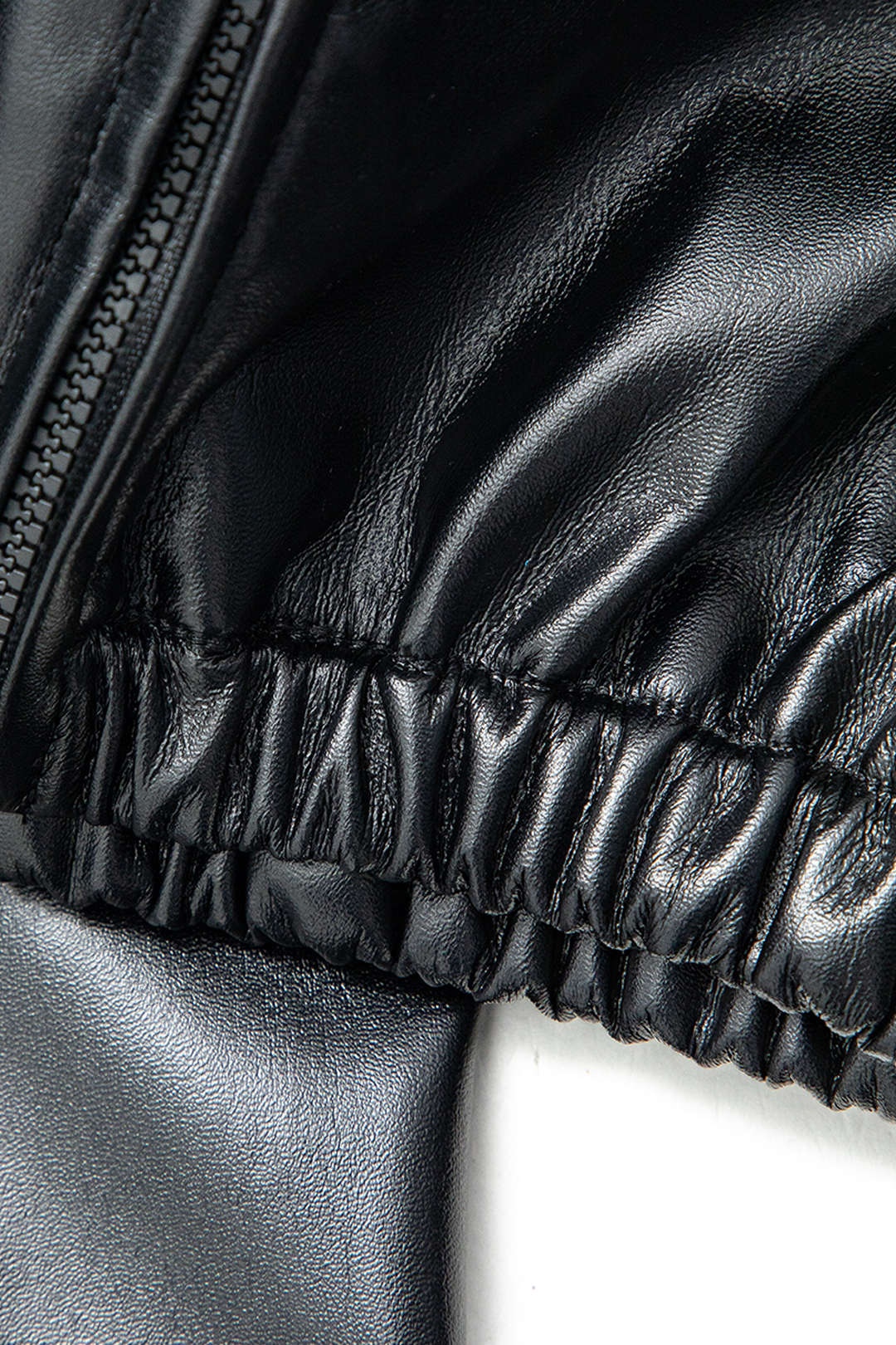 Faux Leather Zip Up Elastic Hooded Jacket