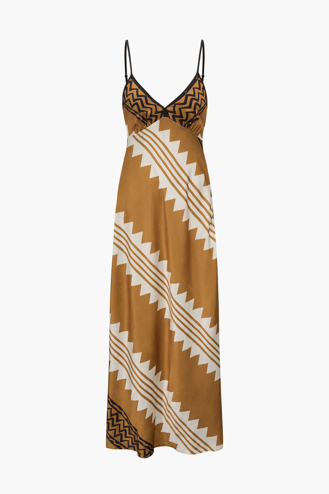 Zigzag Print V-neck Smocked Maxi Slip Dress