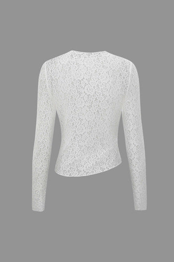 Sheer Lace Cut Out Long Sleeve Top