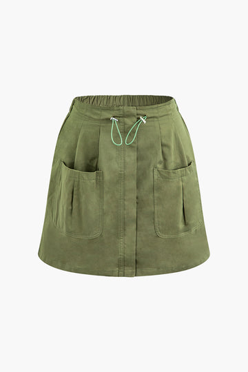 Drawstring Patch Pocket Cargo Mini Skirt
